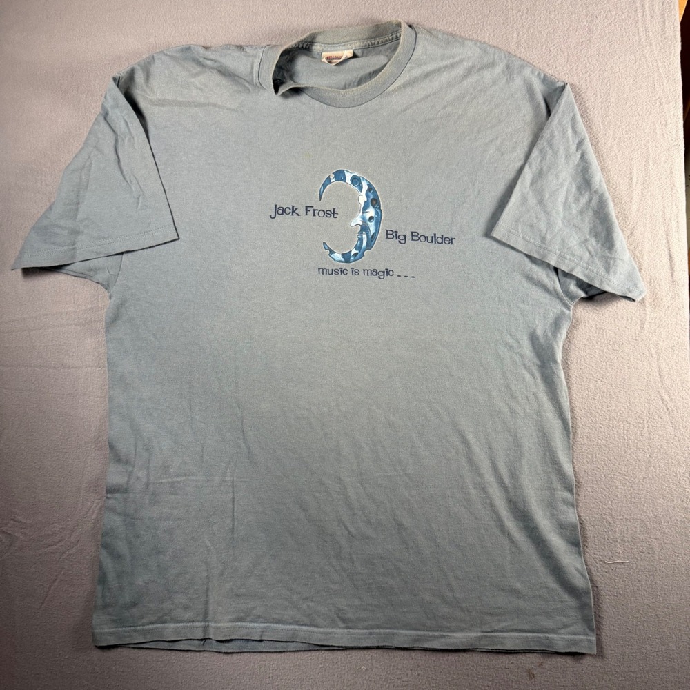 VTG Hanes Heavyweight Jack Frost Big Boulder Event Staff Graphic T-Shirt Blue XL